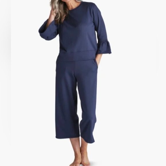 Hammacher Schlemmer Pants - Hammacher Schlemmer European Comfort Lounge Set Navy Blue Portuguese Cotton S